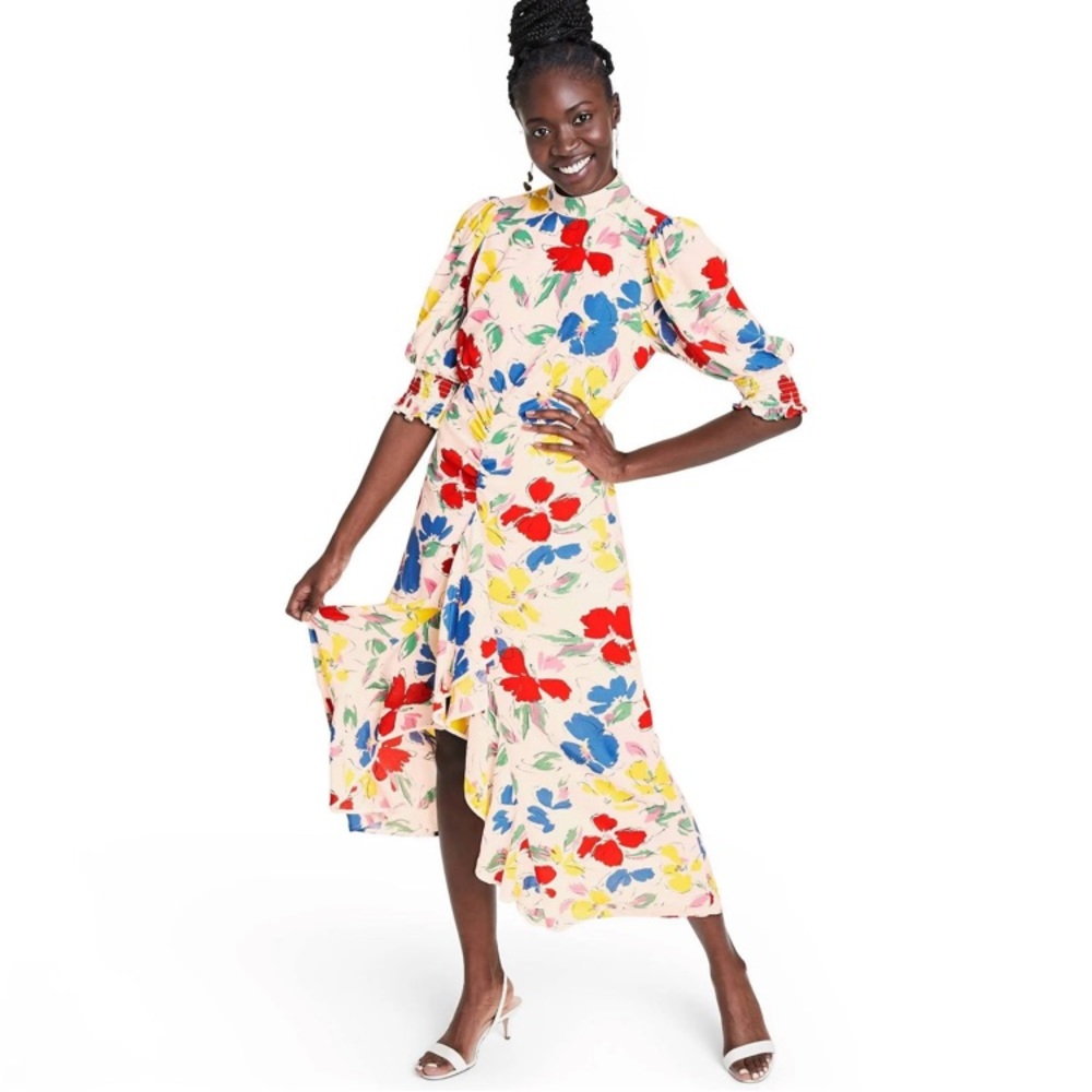 Rixo Floral Mock-neck High-low Dress Size 6
